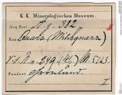 Etiketten zu Quarz (Milchquarz) (NHMW-MIN-Ag382)